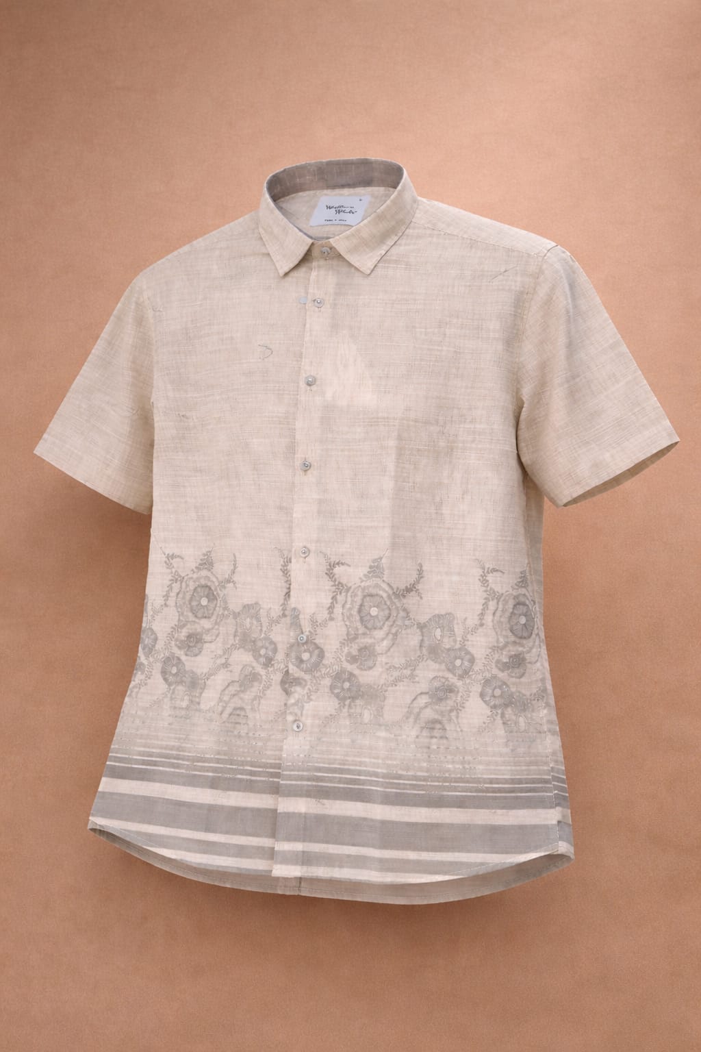 Beige Printed Short Sleeve Shirt