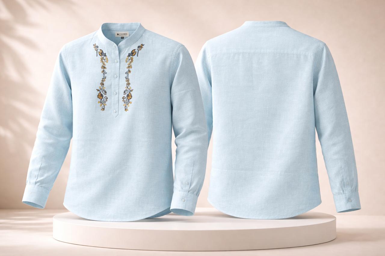 Embroidered Kurta Shirt (Mandarin Collar)