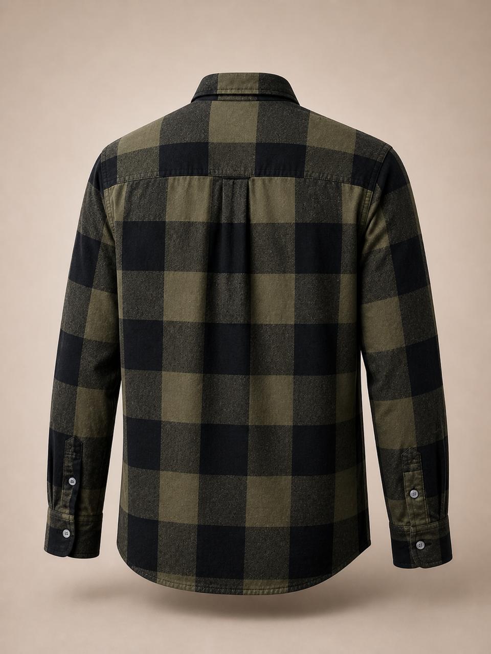 Premium Cotton Check Shirt – Olive Black Plaid