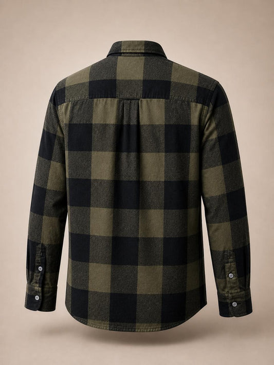 Premium Cotton Check Shirt – Olive Black Plaid