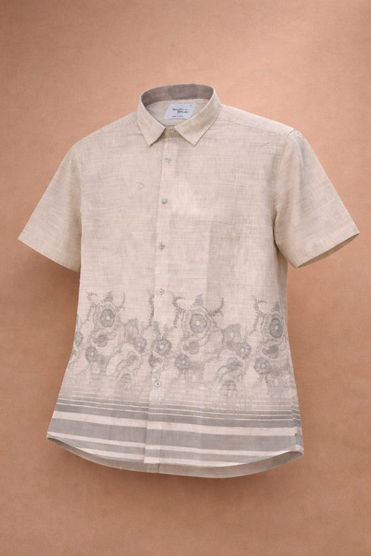 Beige Printed Short Sleeve Shirt