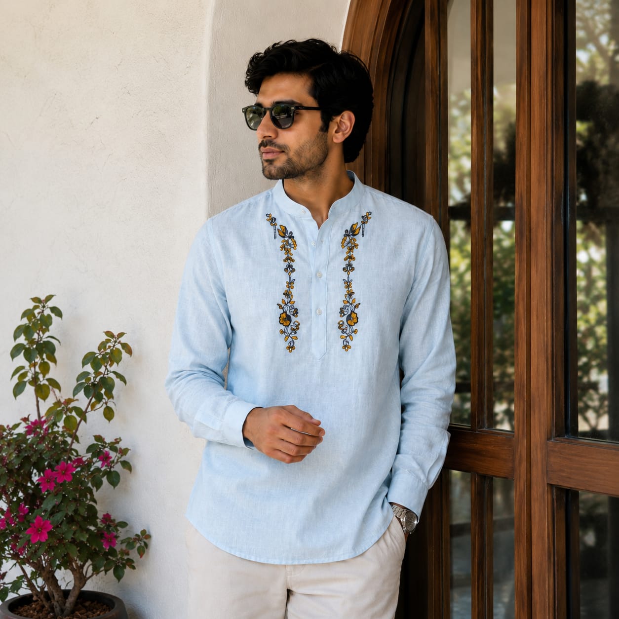 Embroidered Kurta Shirt (Mandarin Collar)