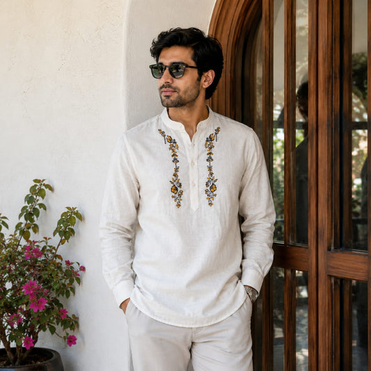 Embroidered Kurta Shirt (Mandarin Collar)