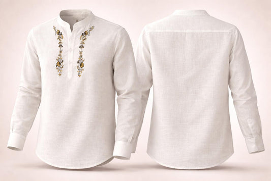 Embroidered Kurta Shirt (Mandarin Collar)