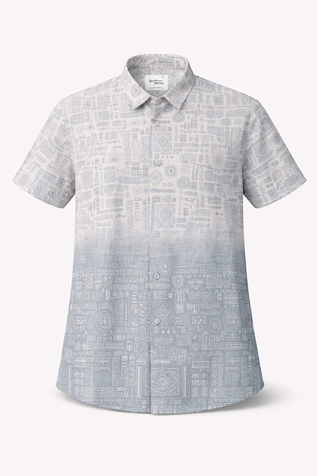 Premium Printed Cotton Shirt – Ice Blue Fade