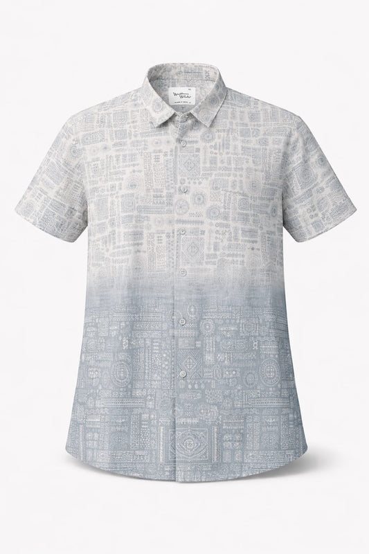 Premium Printed Cotton Shirt – Ice Blue Fade