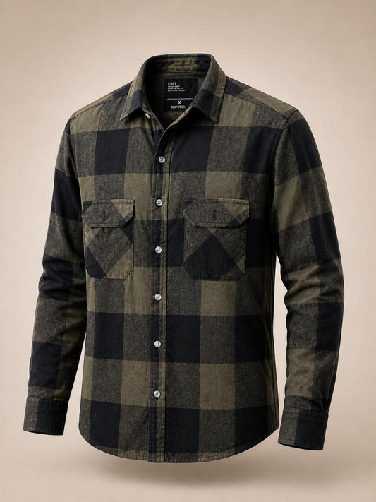 Premium Cotton Check Shirt – Olive Black Plaid
